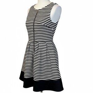 Midnight Doll Black White Striped Fit & Flare Zip Dress Juniors Size 3